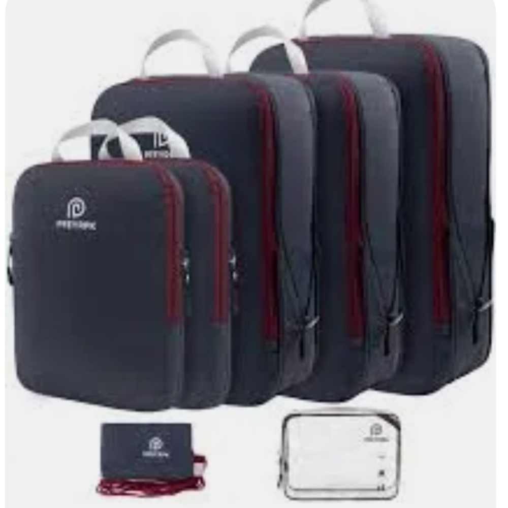 7 Black Luggage and Travel Bag with Lightweight Design and Red Drawstrings